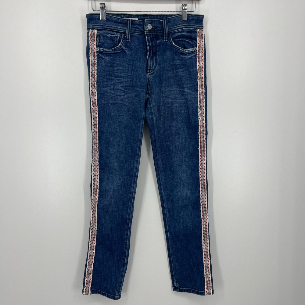 Pilcro Jeans Women's Size 25 Blue‎ Skinny Embroidered Aztec Tribal Mid Rise